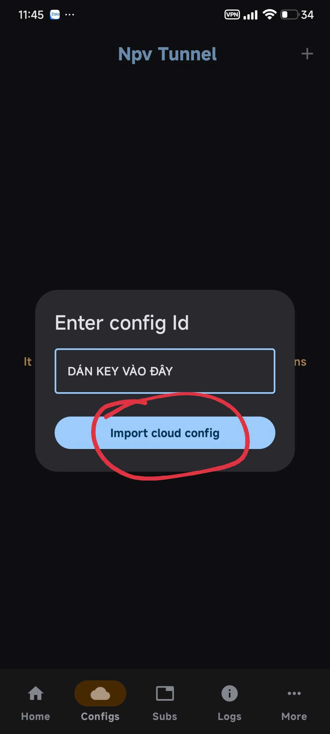 Dán key và Import cloud config